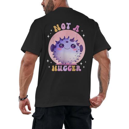 Not a Hugger Cute Pufferfish Autism Awareness Introverts Men's Back Print T-Shirt - Raresse