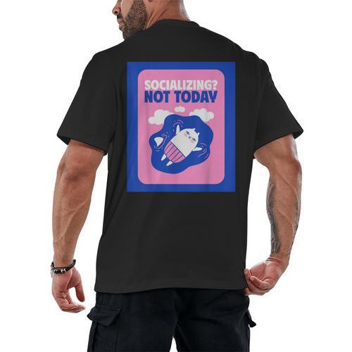 Not Today Cool Fun Cute Introvert Cat Character Men's Back Print T-Shirt - Raresse