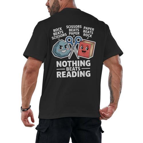 Nothing Beats Reading Rock Paper Scissors Book Lover Men's Back Print T-Shirt - Bookorys