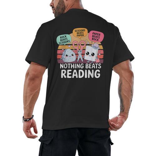 Nothing Beats Reading Rock Paper Scissors Books Lover Men's Back Print T-Shirt - Bookorys