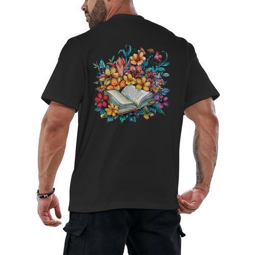 Open Book With Colorful Floral Reading Magic Men's Back Print T-Shirt - Bookorys