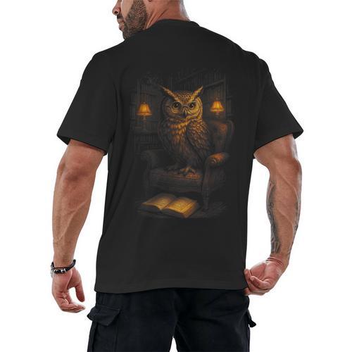 Owl Library Books Wisdom Reading Vintage Scholar Men's Back Print T-Shirt - Bookorys UK