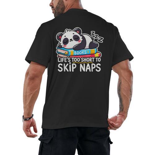 Panda Napping On Books Life’s Too Short To Skip Naps Men's Back Print T-Shirt - Bookorys AU