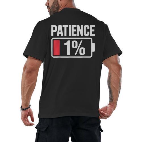 Patience 1 Battery Low Mood Tired Introvert Humor Men's Back Print T-Shirt - Raresse
