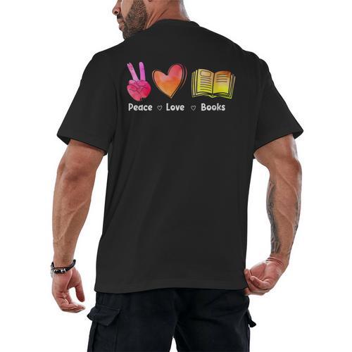 Peace Love Books Reader Librarian Library Book Men's Back Print T-Shirt - Bookorys
