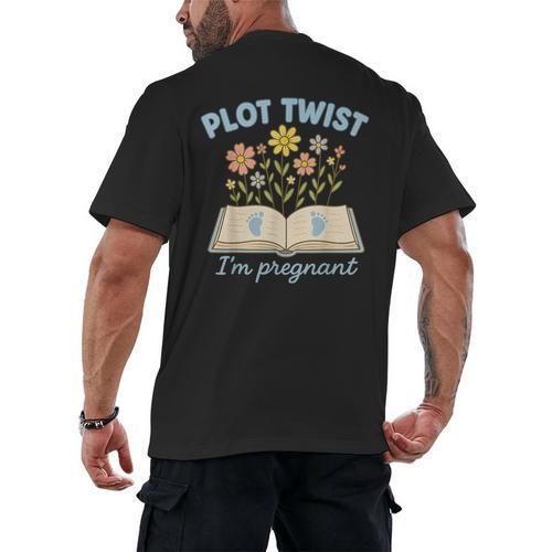 Plot Twist I'm Pregnant Literary Pregnancy Announcement Book Men's Back Print T-Shirt - Bookorys CA