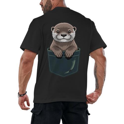 Pocket Otter Lover Introvert Cute Animal Fun Surprise Men's Back Print T-Shirt - Raresse