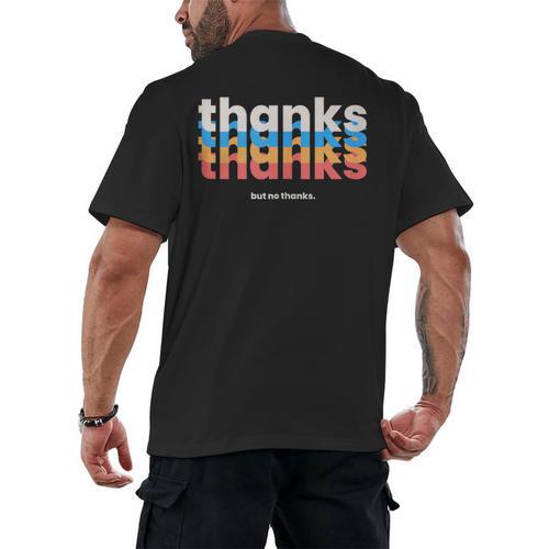 Polite Introvert Thanks But No Thanks Retro Graphic Men's Back Print T-Shirt - Raresse