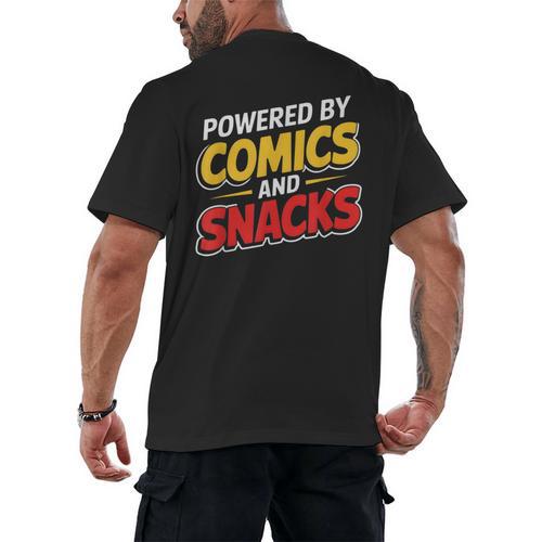 Powered By Comics And Snacks Comic Book Lover Men's Back Print T-Shirt - Bookorys CA