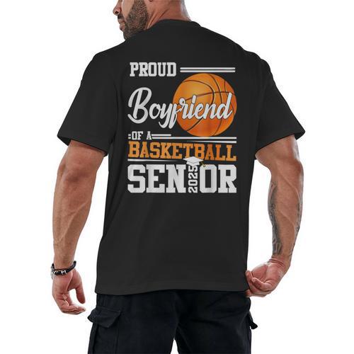 Proud Boyfriend Of A 2025 Senior Graduation Basketball Men's Back Print T-Shirt - Best Gift Smart