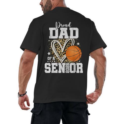 Proud Dad Of A 2026 Senior Basketball Graduation Leopard Men's Back Print T-Shirt - Best Gift Smart