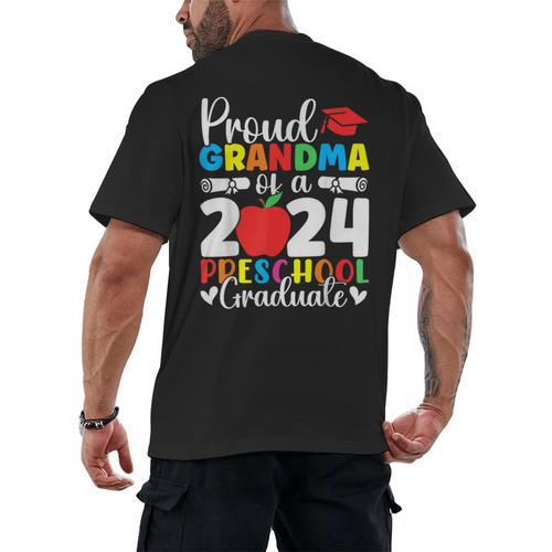 Proud Grandma Of Class Of 2024 Preschool Graduate Graduation Men's Back Print T-Shirt - Best Gift Smart