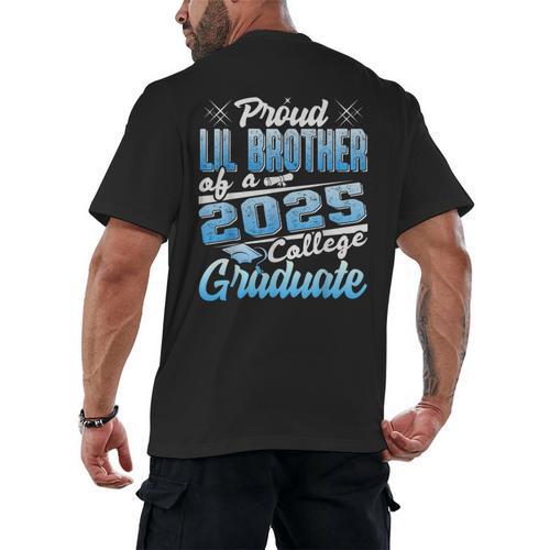 Proud Lil Brother Of 2025 Graduate College Shirt Graduation Men's Back Print T-Shirt - Best Gift Smart