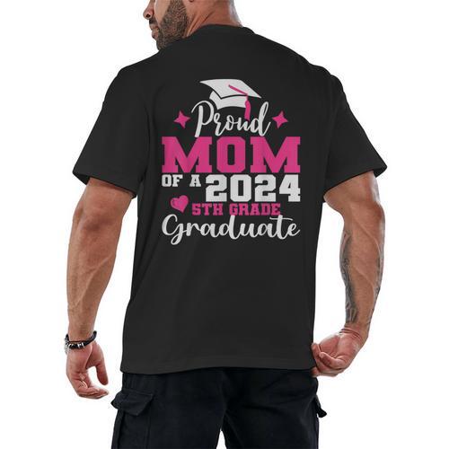 Proud Mom Of 2024 5th Grade Graduate Mother Graduation Men's Back Print T-Shirt - Best Gift Smart