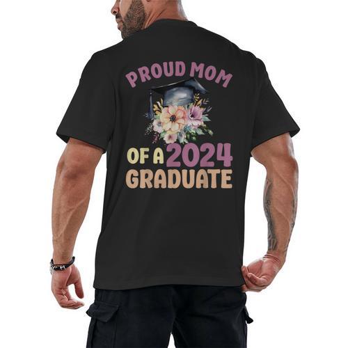 Proud Mom Of a 2024 Graduate Floral Flower Family Graduation Men's Back Print T-Shirt - Best Gift Smart
