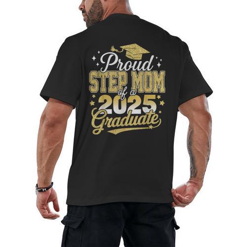 Proud Step Mom Of A Class Of 2025 Graduate Senior Graduation Men's Back Print T-Shirt - Best Gift Smart