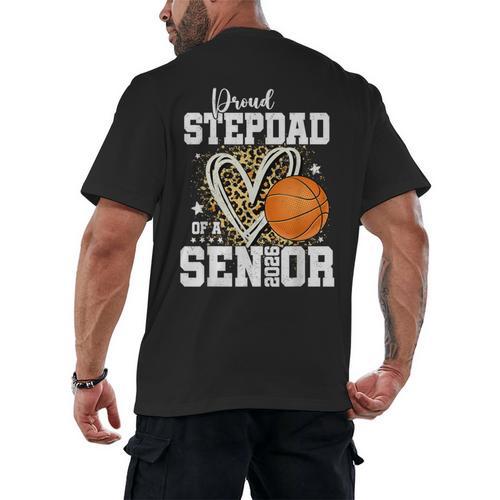 Proud Stepdad Of A 2026 Senior Basketball Graduation Leopard Men's Back Print T-Shirt - Best Gift Smart