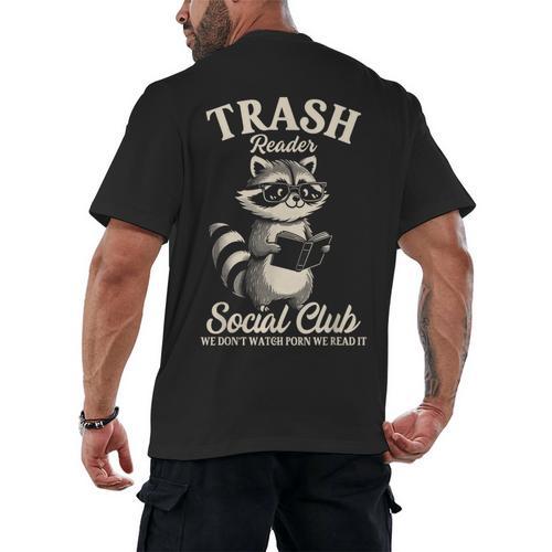 Raccoon Bookworm Readers Library Smut Reader Spicy Book Romance Rash Reader Social Club Men's Back Print T-Shirt - Bookorys