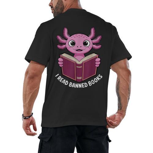 I Read Banned Books Axolotl Reading Men's Back Print T-Shirt - Bookorys DE