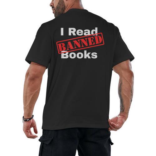 I Read Banned Books Censored Red Stamp Reading Librarian Men's Back Print T-Shirt - Bookorys DE