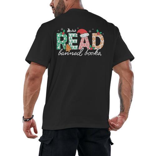 Read Banned Books Christmas Holiday Men's Back Print T-Shirt - Bookorys