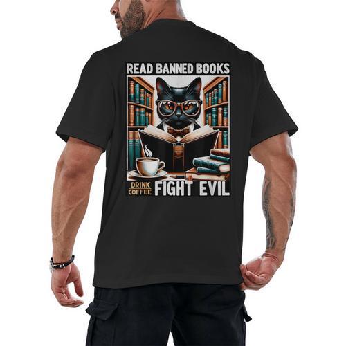 Read Banned Books Drink Coffee Fight Evil Book Reader Lovers Men's Back Print T-Shirt - Bookorys