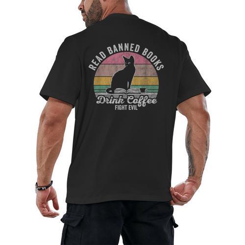 Read Banned Books Drink Coffee Fight Evil Men's Back Print T-Shirt - Bookorys