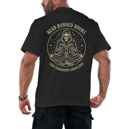 Read Banned Books Gain Forbidden Knowledge Skeleton Men's Back Print T-Shirt - Bookorys UK