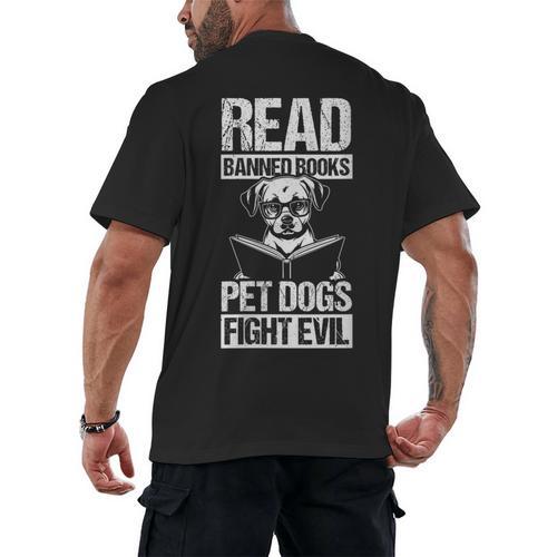 Read Banned Books PET DOGS FIGHT EVIL Read Banned Books Dog Men's Back Print T-Shirt - Bookorys