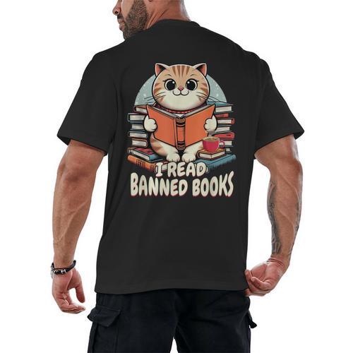 I Read Banned Books Shirt Cat Lover Bookworm Reader Men Women Kids Men's Back Print T-Shirt - Bookorys AU
