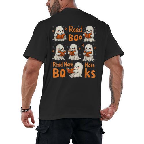 Read Boo KS Read More Bo KS Cute Ghost Reading Book Men's Back Print T-Shirt - Bookorys