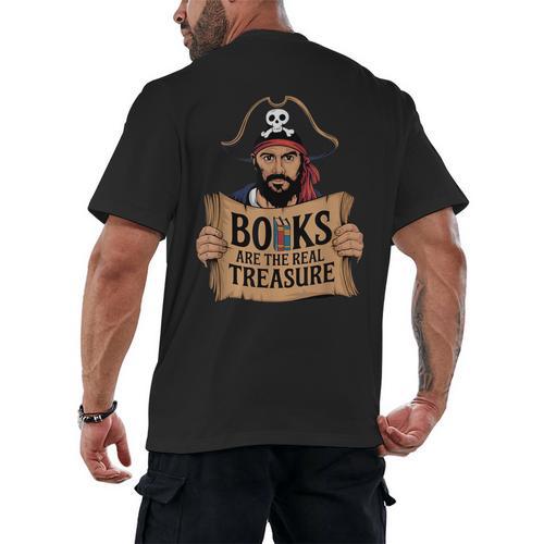 Read Book Reader Library Reading Librarian Pirate Bookworm Men's Back Print T-Shirt - Bookorys