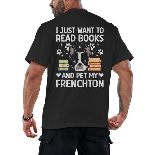 Read Books & Pet My Frenchton Owner Frenchton Lover Men's Back Print T-Shirt - Bookorys