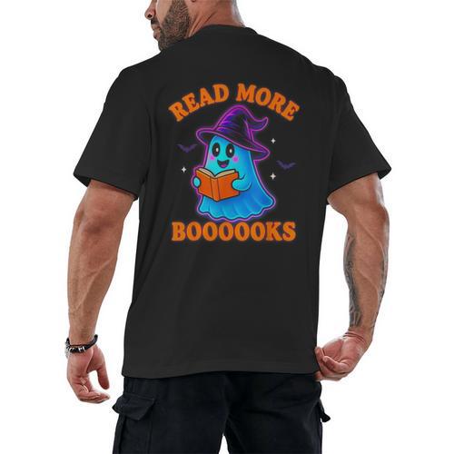 Read More Books Halloween Book Cute Ghost Reading Teaching Men's Back Print T-Shirt - Bookorys