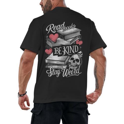 Read Books Be Kind Stay Weird Skeleton Heart Reading Alt Men's Back Print T-Shirt - Bookorys DE