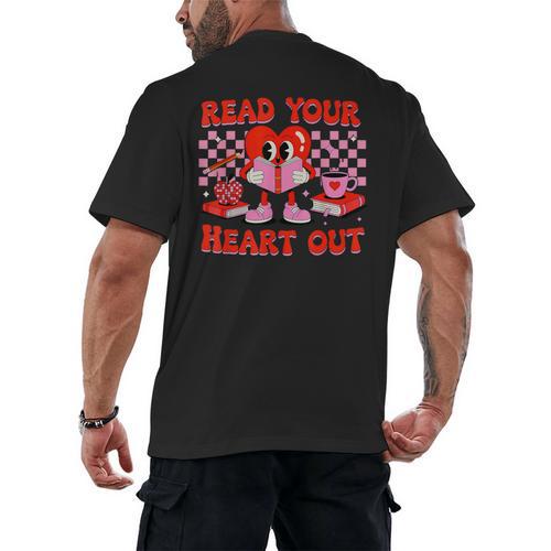 Read Your Heart Out Valentine Reading Book Kid Teacher Men's Back Print T-Shirt - Bookorys