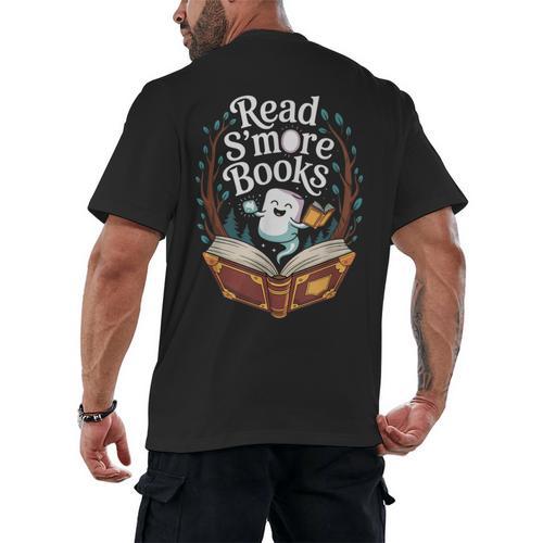 Read S'More Books Camping Outdoors Travel Campfire Men's Back Print T-Shirt - Bookorys