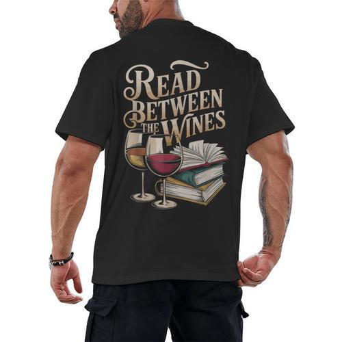 Read Between The Wines Vintage Book Lovers Wine Reading Men's Back Print T-Shirt - Bookorys UK