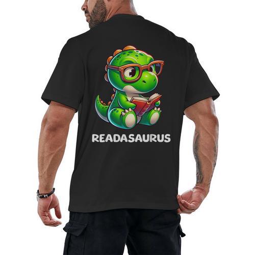 Readasaurus Reading Dinosaur Book Reader Bookworm Men's Back Print T-Shirt - Bookorys