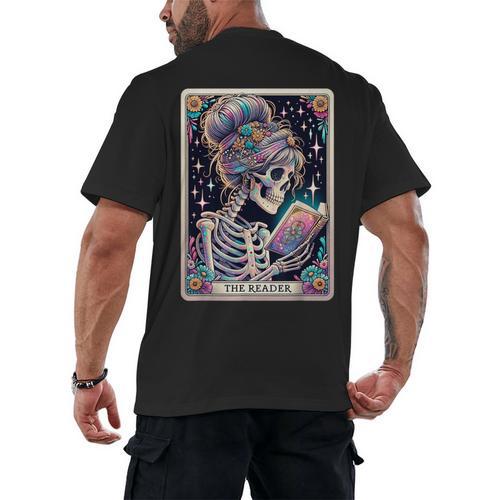 The Reader Tarot Card Women Book Lover Librarian Read Men's Back Print T-Shirt - Bookorys