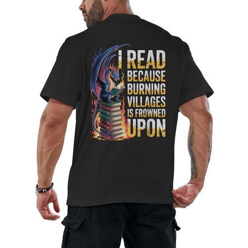 Reading Bookish Dragon Fantasy Men's Back Print T-Shirt - Bookorys UK