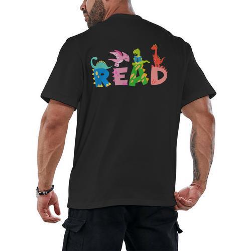 Reading Dinosaur T Rex Dino Book Lover Men's Back Print T-Shirt - Bookorys