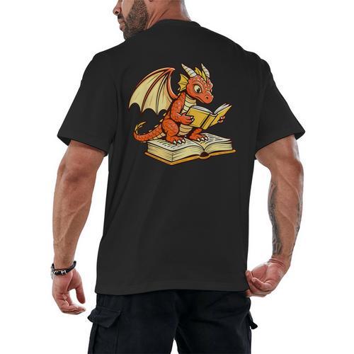 Reading Dragon Book Lover Bookworm Reader Men's Back Print T-Shirt - Bookorys UK
