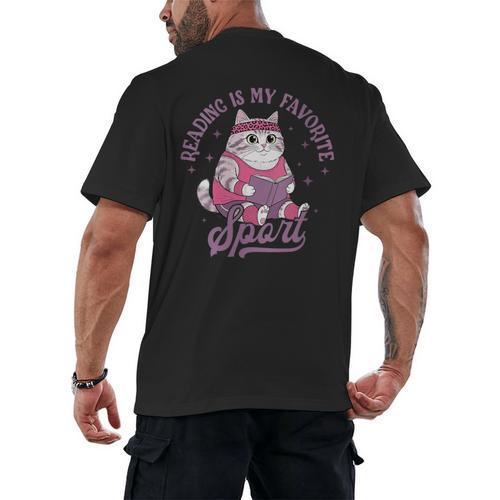 Reading Is My Favorite Sport Bookworm Cat Lover Book-Club Men's Back Print T-Shirt - Bookorys UK