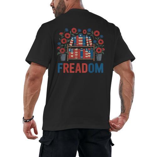 Reading Freadom Freedom Book Lover 4th Of July Men Women Men's Back Print T-Shirt - Bookorys