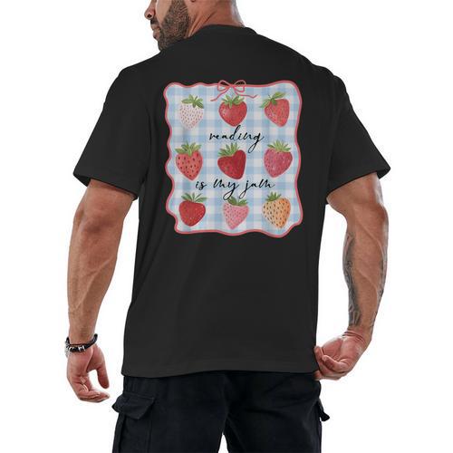 Reading Is My Jam Preppy Stawberry Bookworm Book Lover Nerd Men's Back Print T-Shirt - Bookorys DE