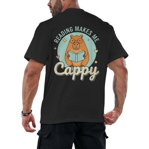 Reading Makes Me Cappy Bookworm Capybara Book Reading Men's Back Print T-Shirt - Bookorys CA