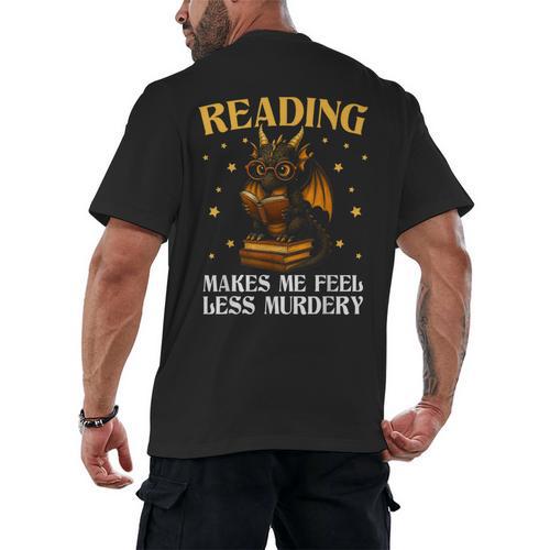 Reading Makes Me Feel Less Murdery Book Dragon Men's Back Print T-Shirt - Bookorys CA