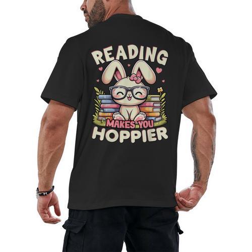 Reading Makes You Hoppier Bunny Book Fans Toddler Kid Men's Back Print T-Shirt - Bookorys