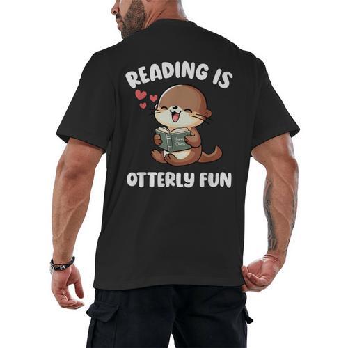 Reading Is Otterly Fun Otter Bookworm Book Lover Librarian Men's Back Print T-Shirt - Bookorys DE